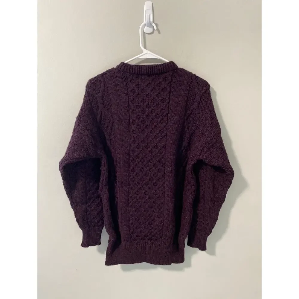 Made in Ireland The Irish Store 100% Wool Crew Neck Sweater, Maroon Size Medium